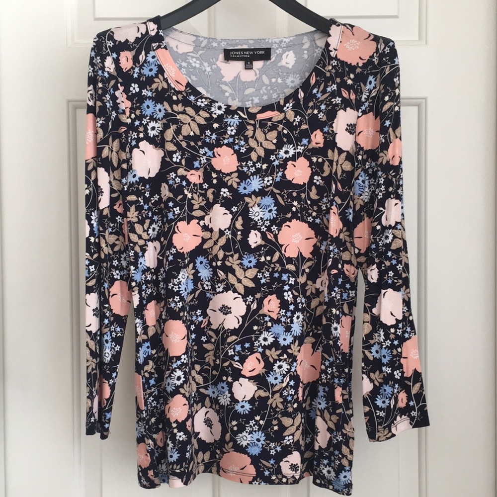 Jones New York Women’s Top S Floral 3/4 Sleeves Soft Fabric Blouse T-shirt